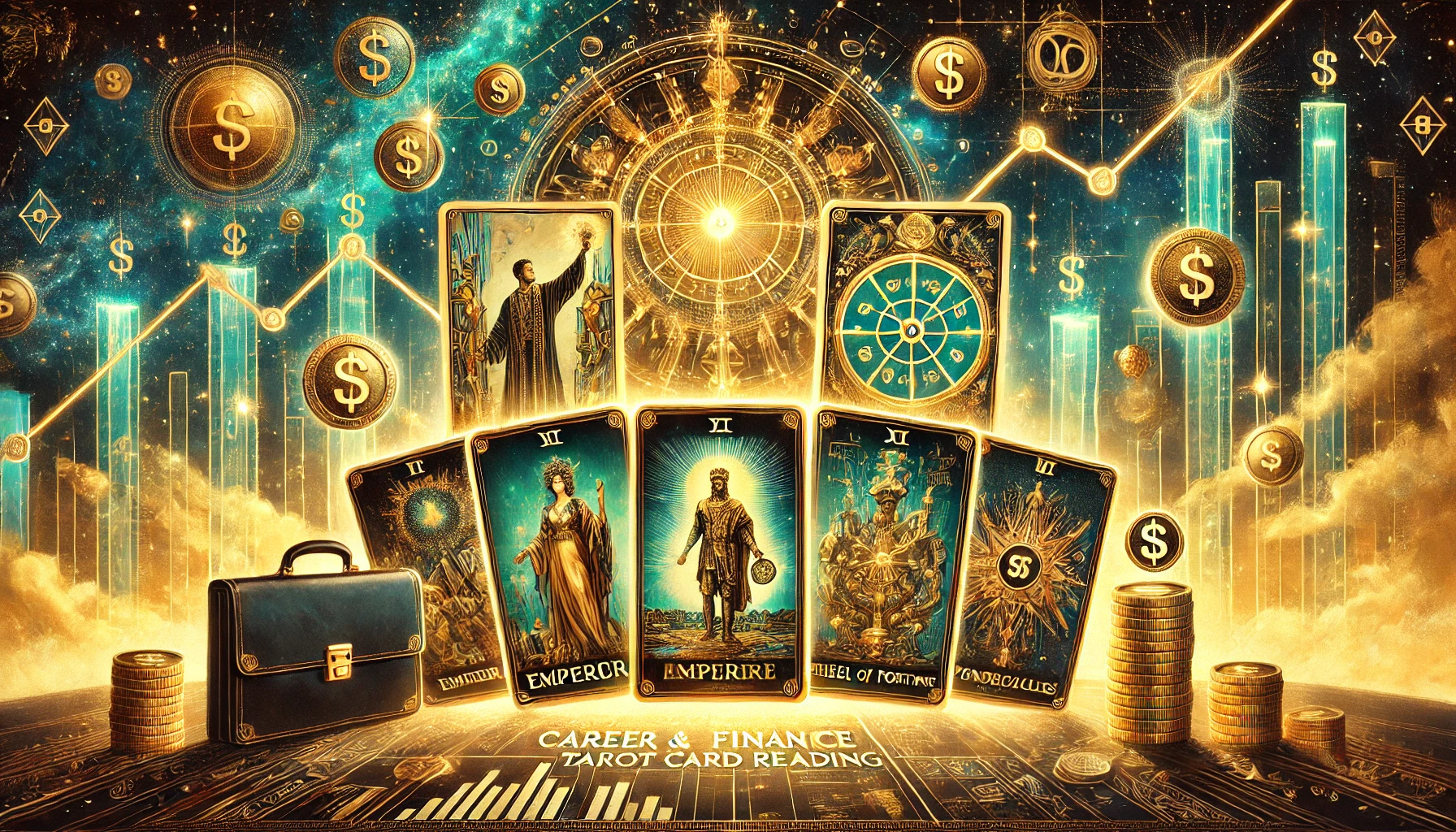 Unlock insights into your professional growth with a Career & Finance Tarot Card Reading. Discover guidance for success, financial stability, and future opportunities through mystical tarot cards like The Emperor, The Wheel of Fortune, and The Ten of Pentacles.